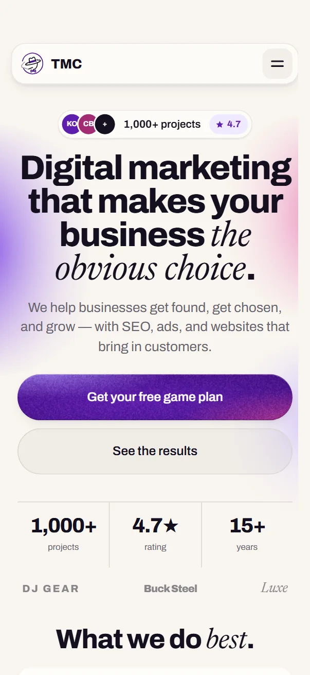 The Marketing Cartel's new site on a phone