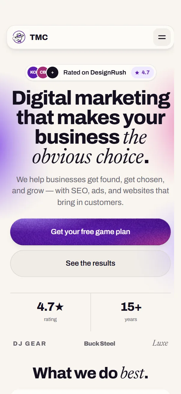The Marketing Cartel's new site on a phone